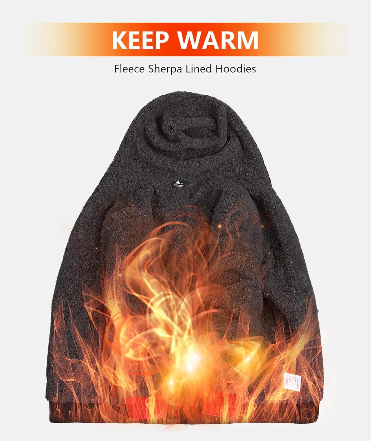 imageZITY Mens Zip Up Hoodie Heavyweight Winter Sweatshirt Fleece Sherpa Lined Warm JacketBlackRed