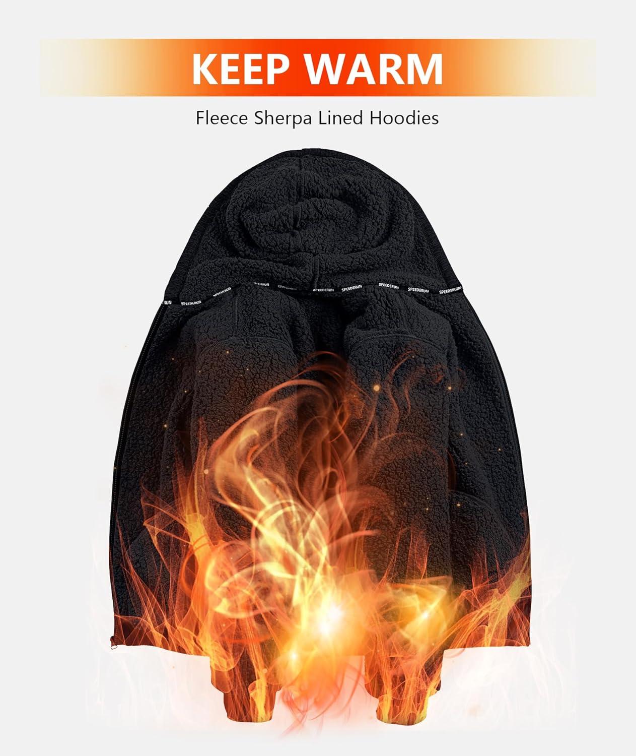 imageZITY Mens Zip Up Hoodie Heavyweight Winter Sweatshirt Fleece Sherpa Lined Warm JacketCharcoal Black