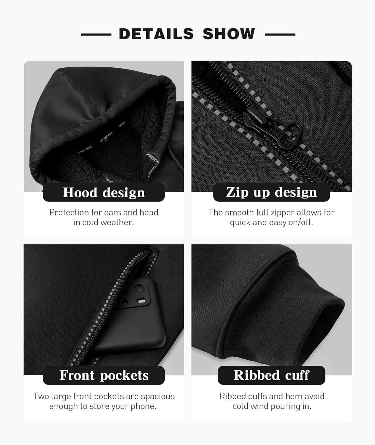 imageZITY Mens Zip Up Hoodie Heavyweight Winter Sweatshirt Fleece Sherpa Lined Warm JacketCharcoal Black