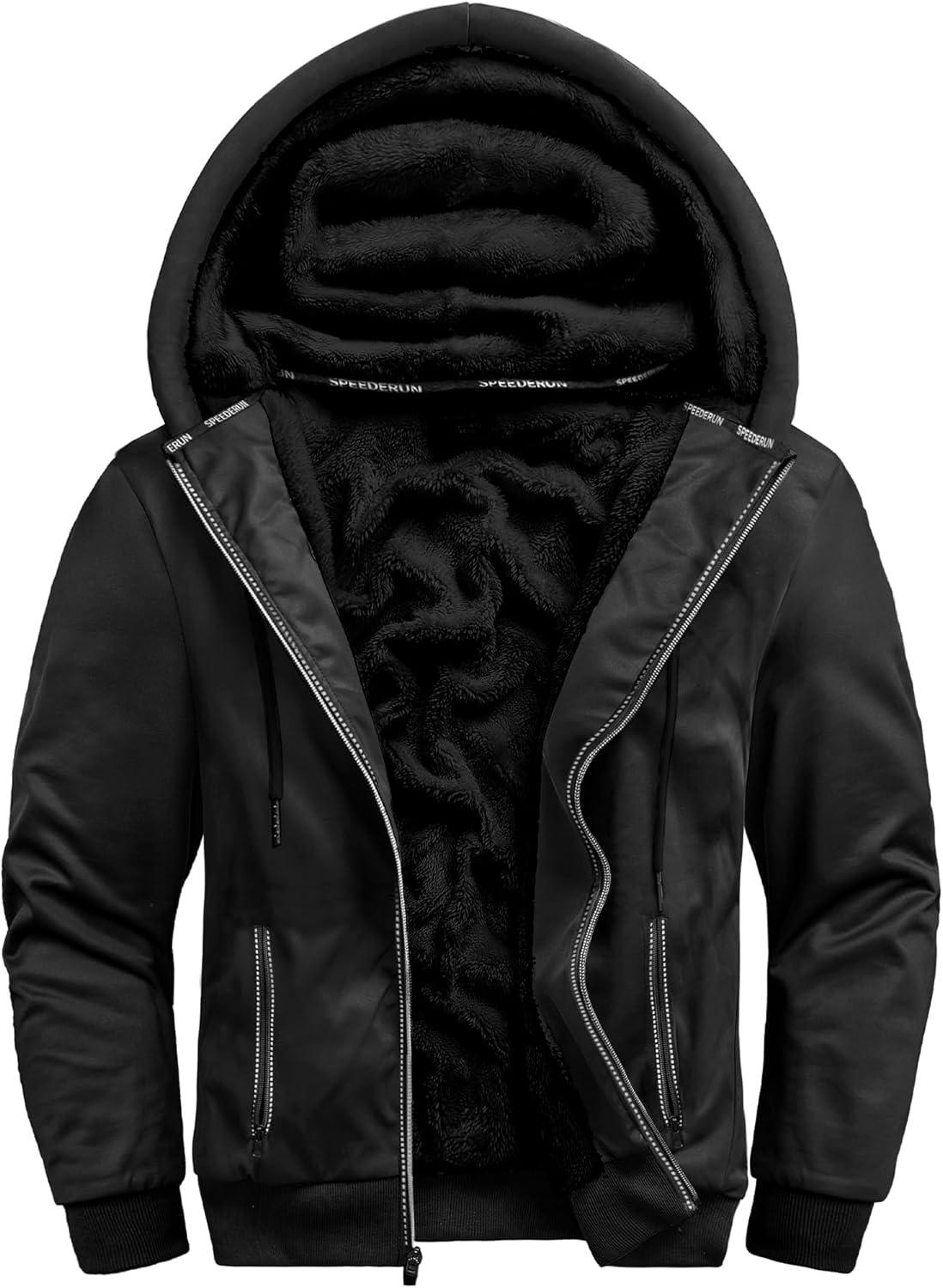 imageZITY Mens Zip Up Hoodie Heavyweight Winter Sweatshirt Fleece Sherpa Lined Warm JacketCharcoal Black