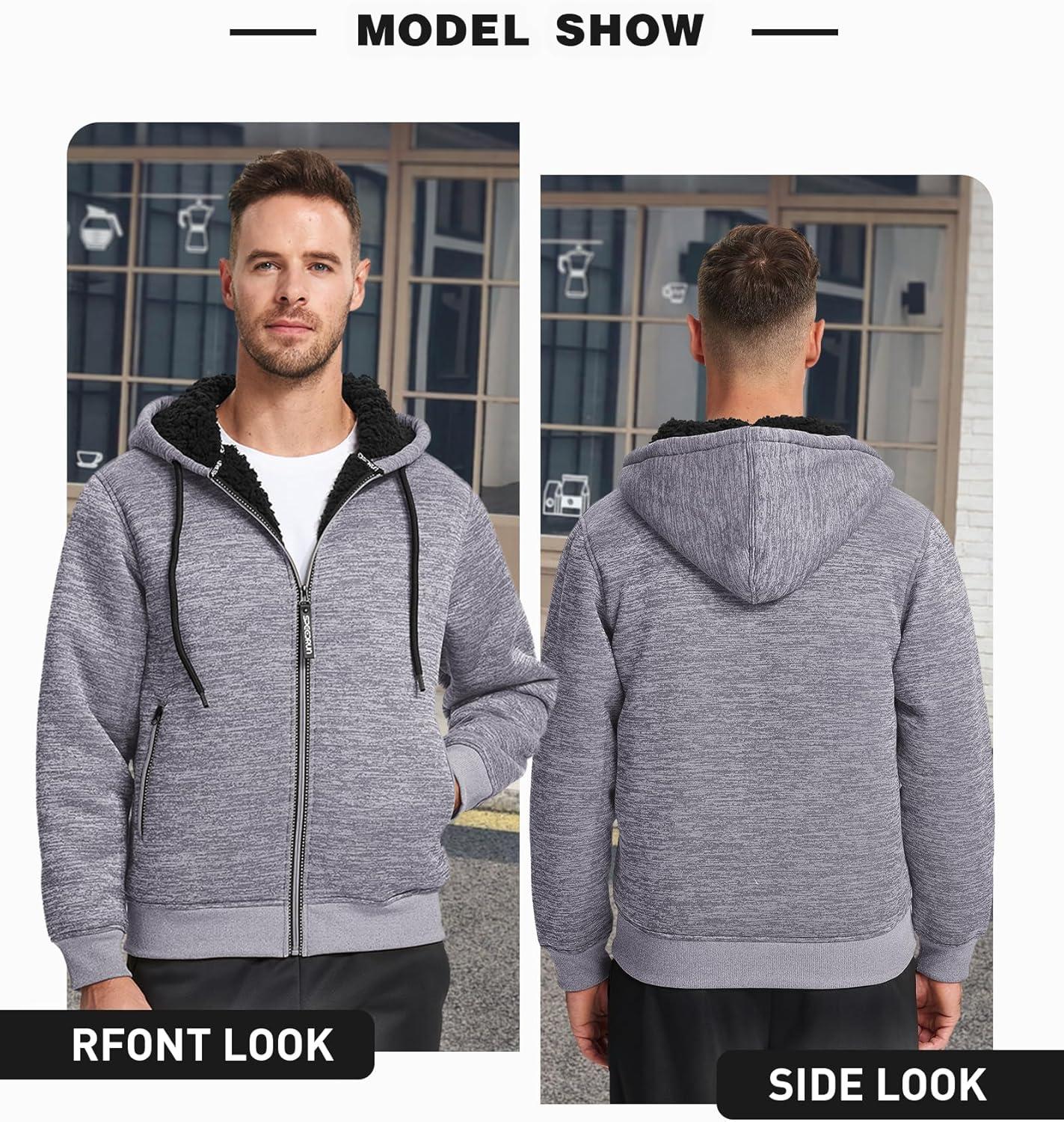 imageZITY Mens Zip Up Hoodie Heavyweight Winter Sweatshirt Fleece Sherpa Lined Warm JacketCharcoal Heather Grey