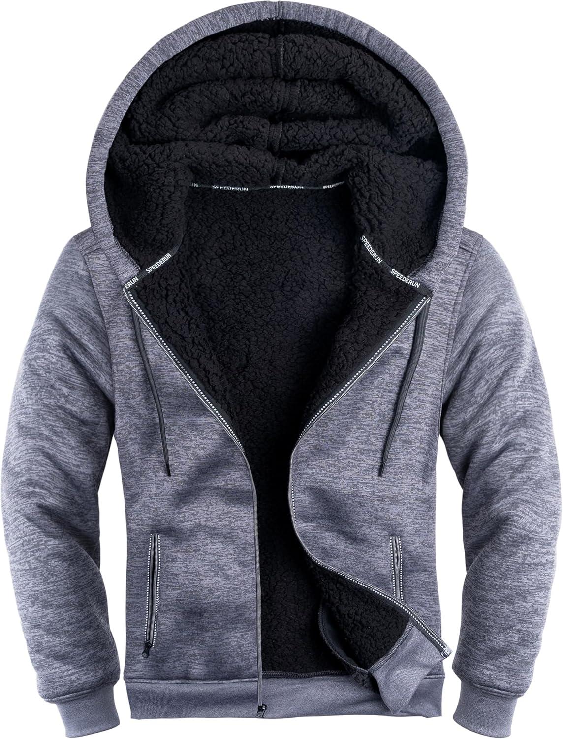 imageZITY Mens Zip Up Hoodie Heavyweight Winter Sweatshirt Fleece Sherpa Lined Warm JacketCharcoal Heather Grey
