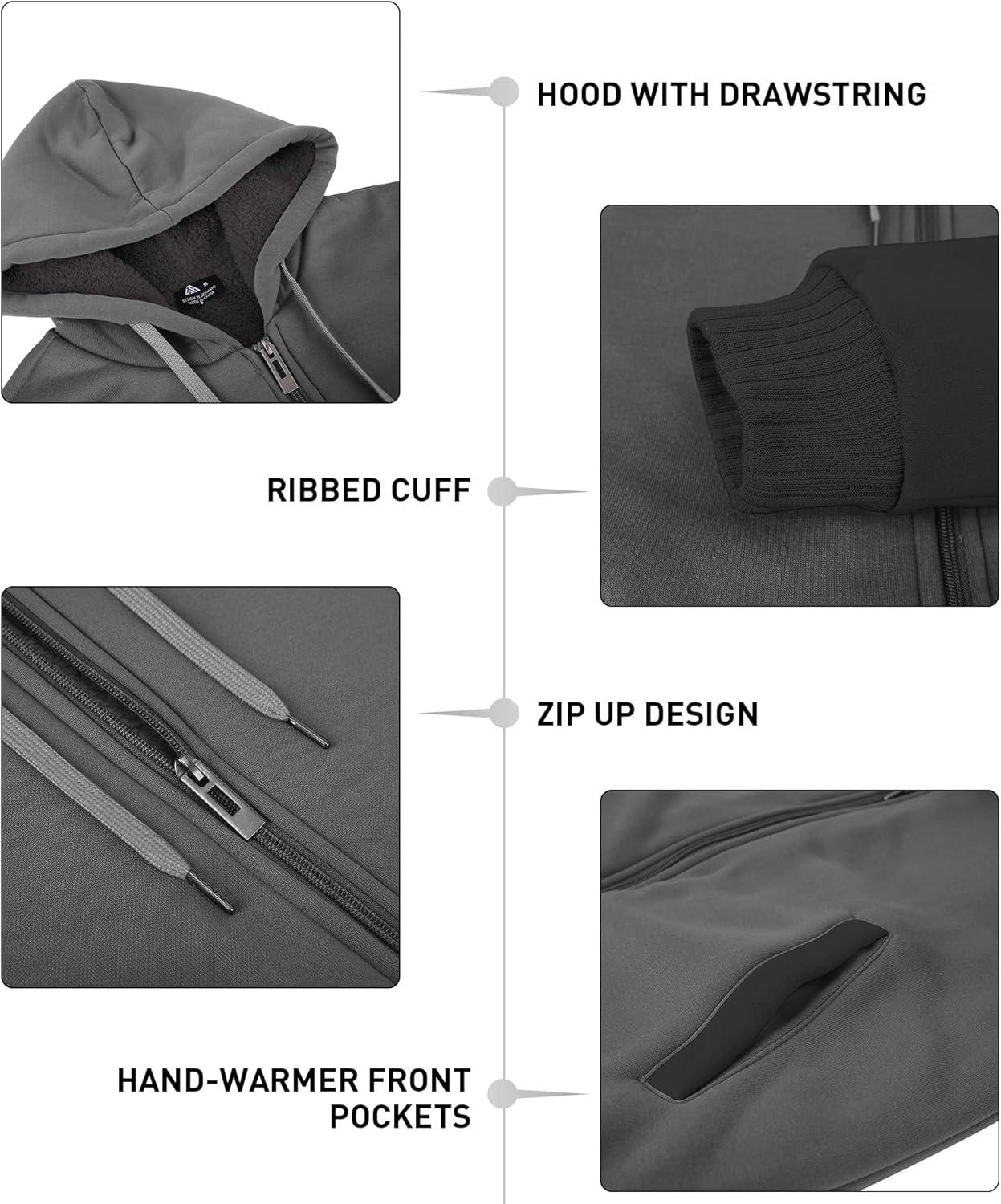 imageZITY Mens Zip Up Hoodie Heavyweight Winter Sweatshirt Fleece Sherpa Lined Warm JacketDark GrayBlack