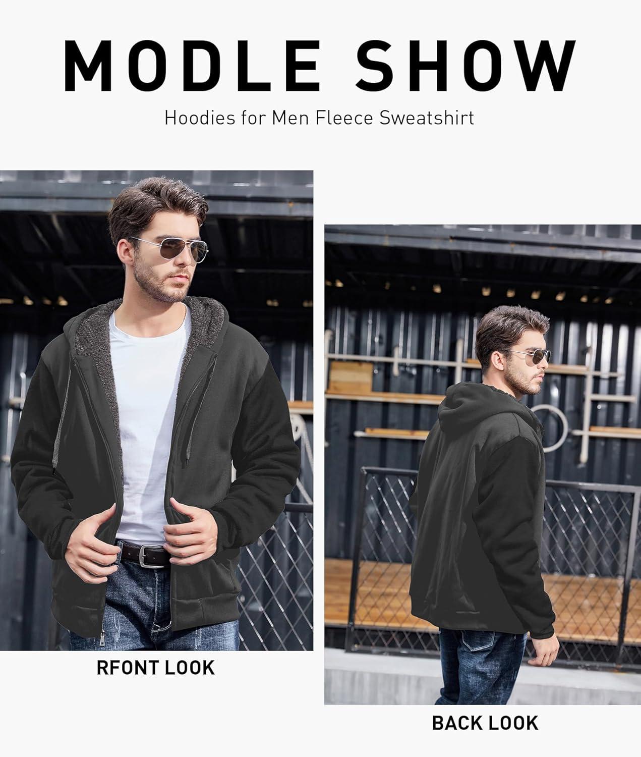 imageZITY Mens Zip Up Hoodie Heavyweight Winter Sweatshirt Fleece Sherpa Lined Warm JacketDark GrayBlack