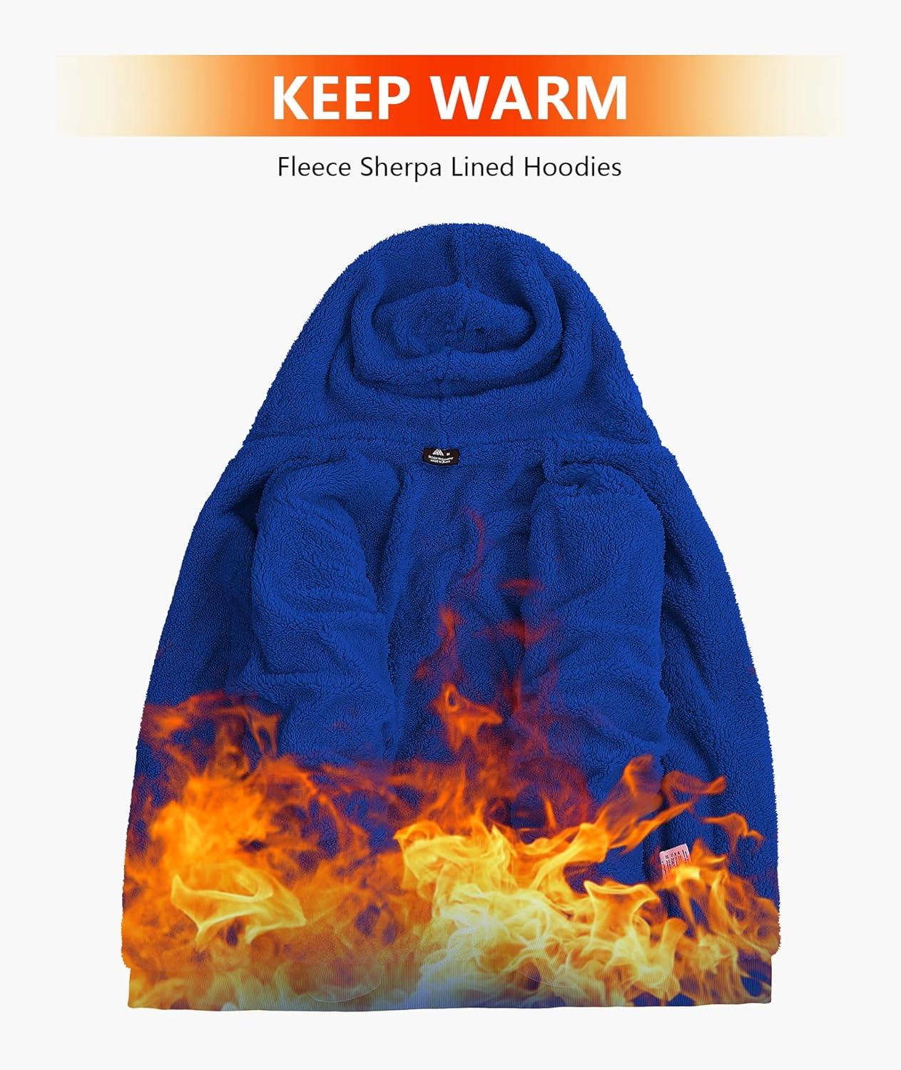 imageZITY Mens Zip Up Hoodie Heavyweight Winter Sweatshirt Fleece Sherpa Lined Warm JacketJet Bule