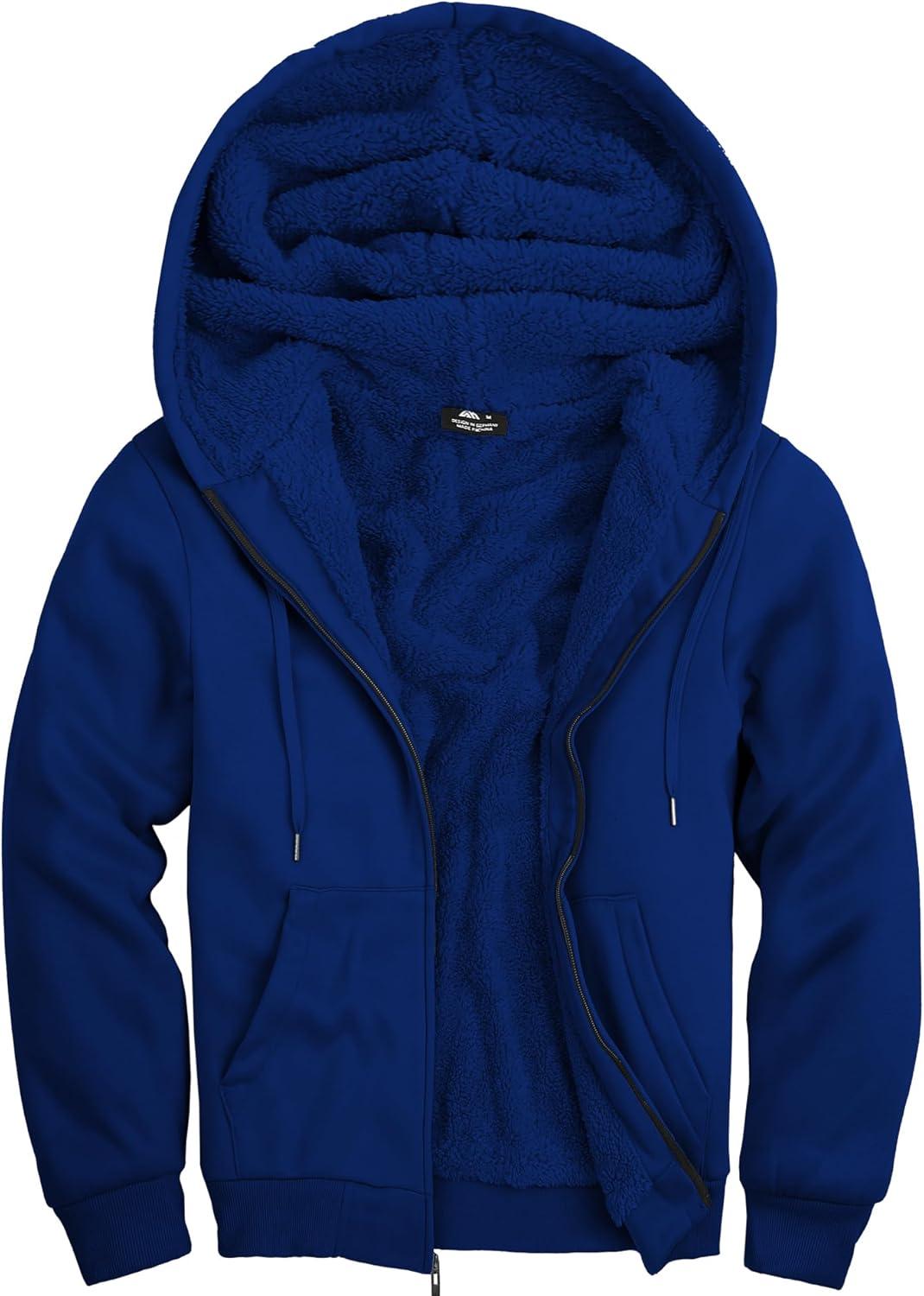 imageZITY Mens Zip Up Hoodie Heavyweight Winter Sweatshirt Fleece Sherpa Lined Warm JacketJet Bule
