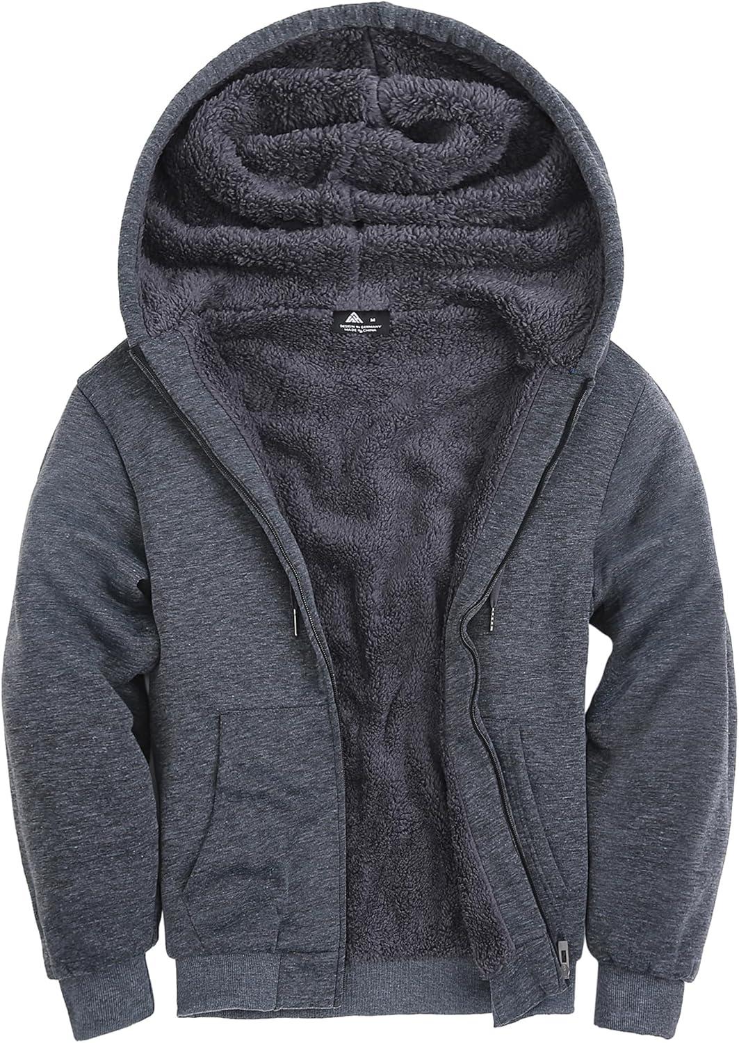 imageZITY Mens Zip Up Hoodie Heavyweight Winter Sweatshirt Fleece Sherpa Lined Warm JacketJet Dark Grey