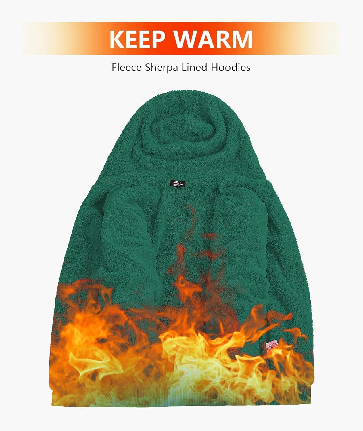 imageZITY Mens Zip Up Hoodie Heavyweight Winter Sweatshirt Fleece Sherpa Lined Warm JacketJet Green