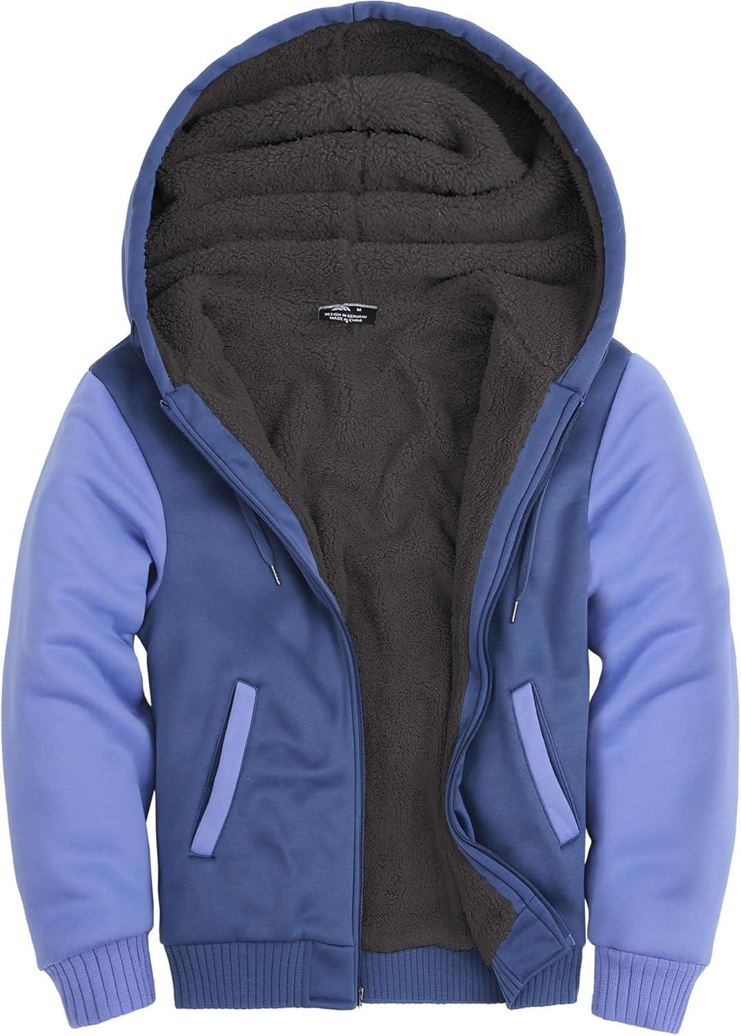imageZITY Mens Zip Up Hoodie Heavyweight Winter Sweatshirt Fleece Sherpa Lined Warm JacketPurpleLight Purple
