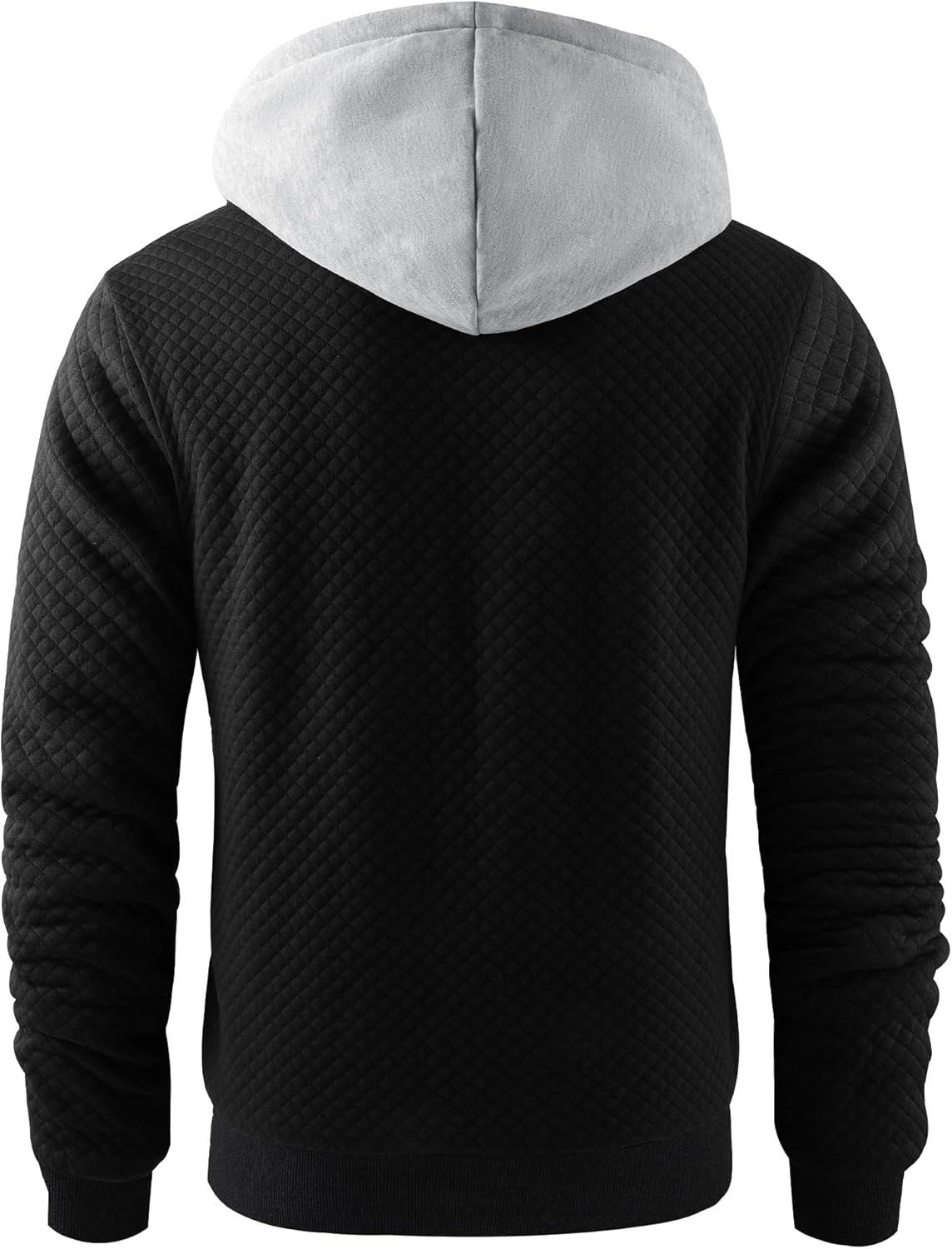imageZITY Mens Zip Up Hoodie Sherpa Lined Heavyweight Jacket Waffle Knit Fleece Thick Winter Warm SweatshirtBlack