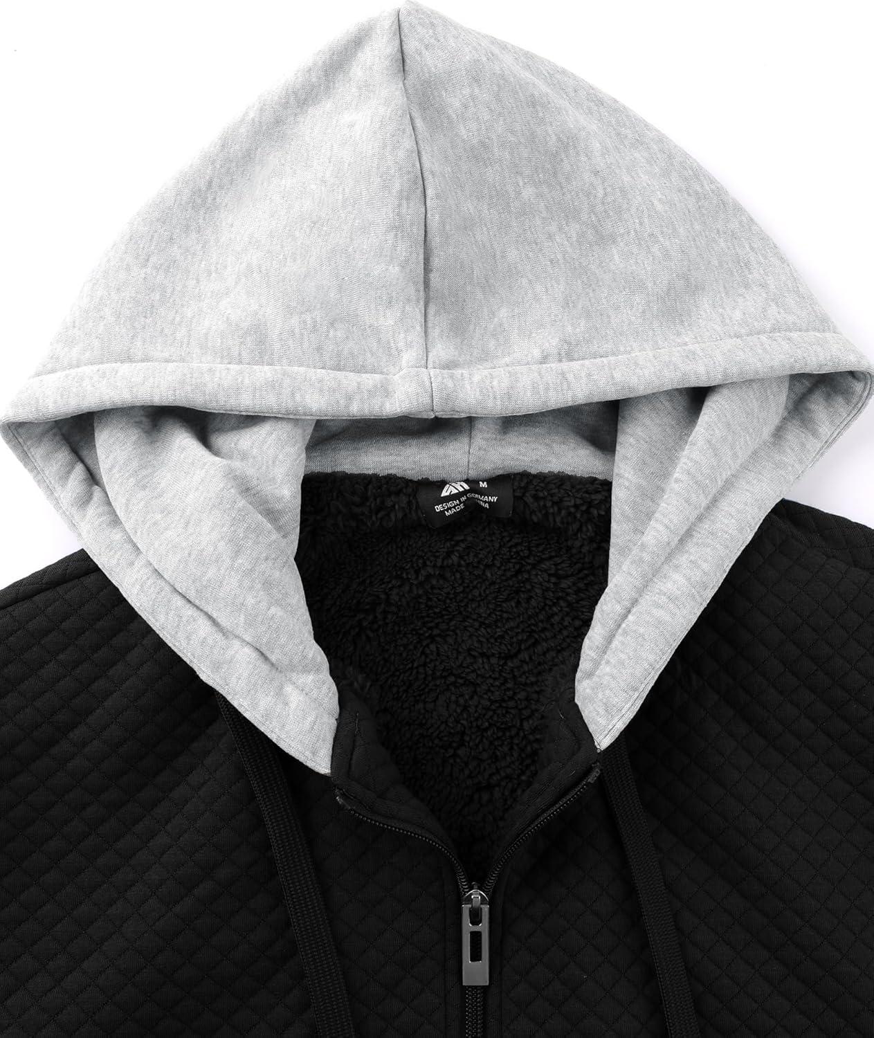 imageZITY Mens Zip Up Hoodie Sherpa Lined Heavyweight Jacket Waffle Knit Fleece Thick Winter Warm SweatshirtBlack1