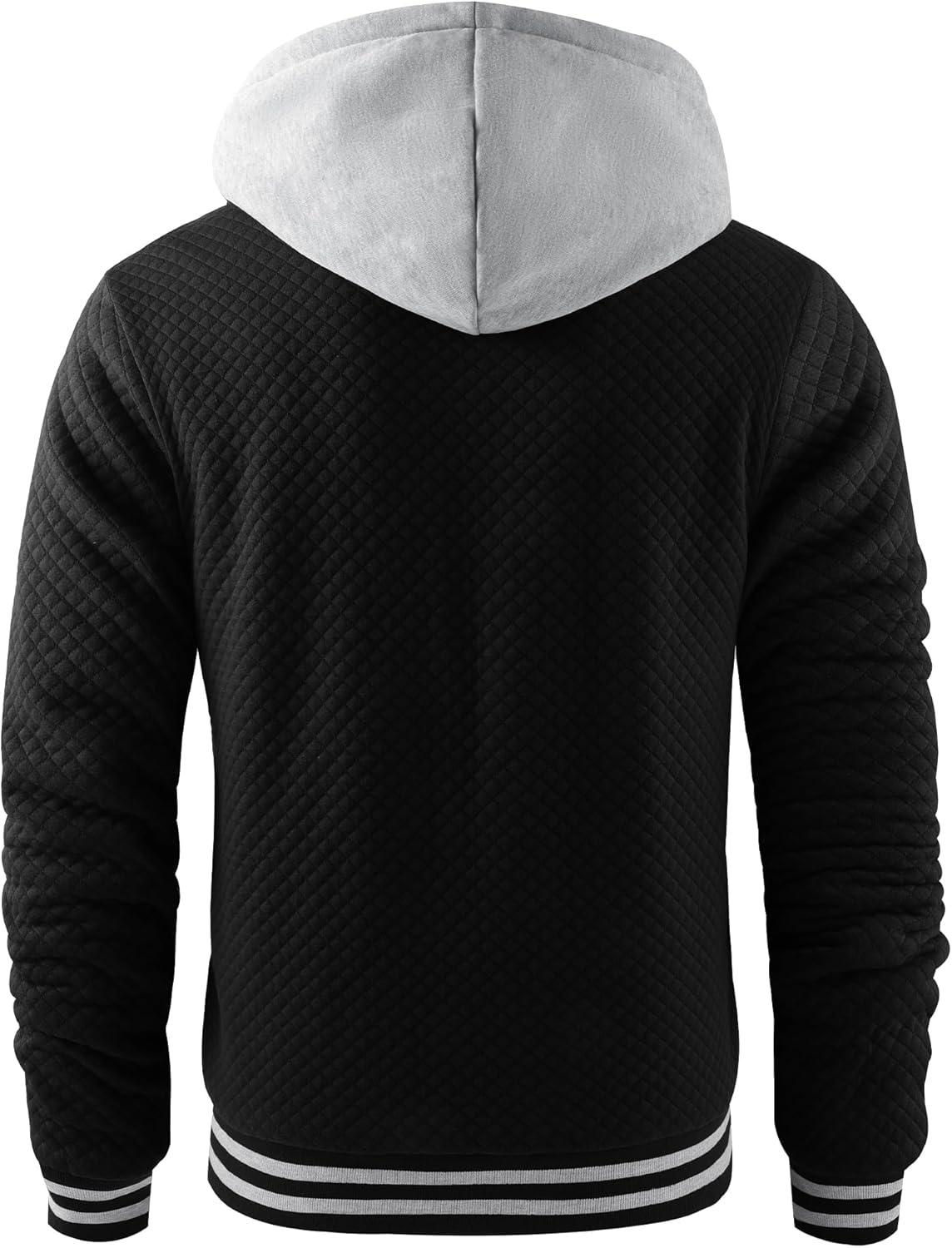 imageZITY Mens Zip Up Hoodie Sherpa Lined Heavyweight Jacket Waffle Knit Fleece Thick Winter Warm SweatshirtBlack1
