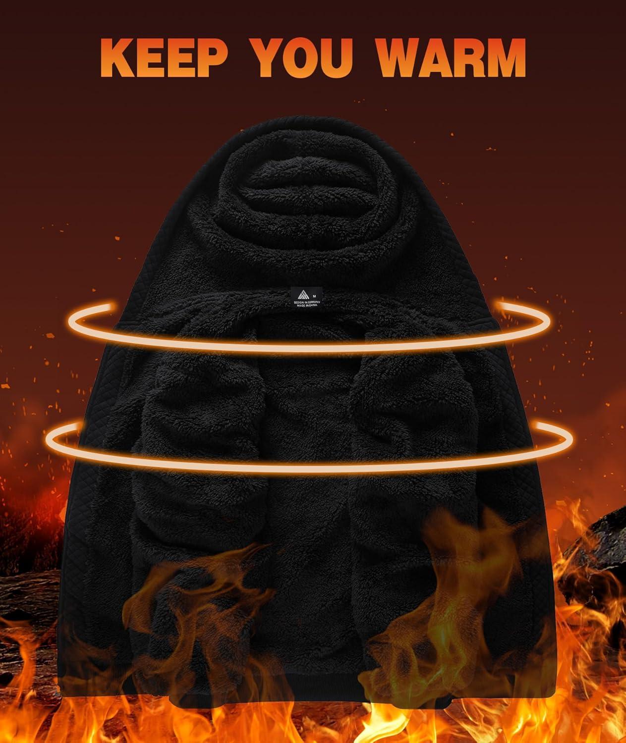 imageZITY Mens Zip Up Hoodie Sherpa Lined Heavyweight Jacket Waffle Knit Fleece Thick Winter Warm SweatshirtCarbon Black