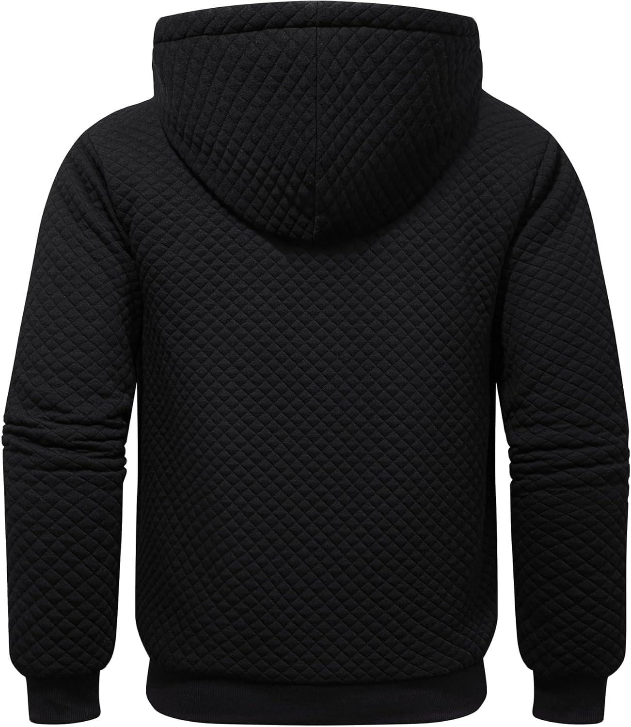 imageZITY Mens Zip Up Hoodie Sherpa Lined Heavyweight Jacket Waffle Knit Fleece Thick Winter Warm SweatshirtCarbon Black