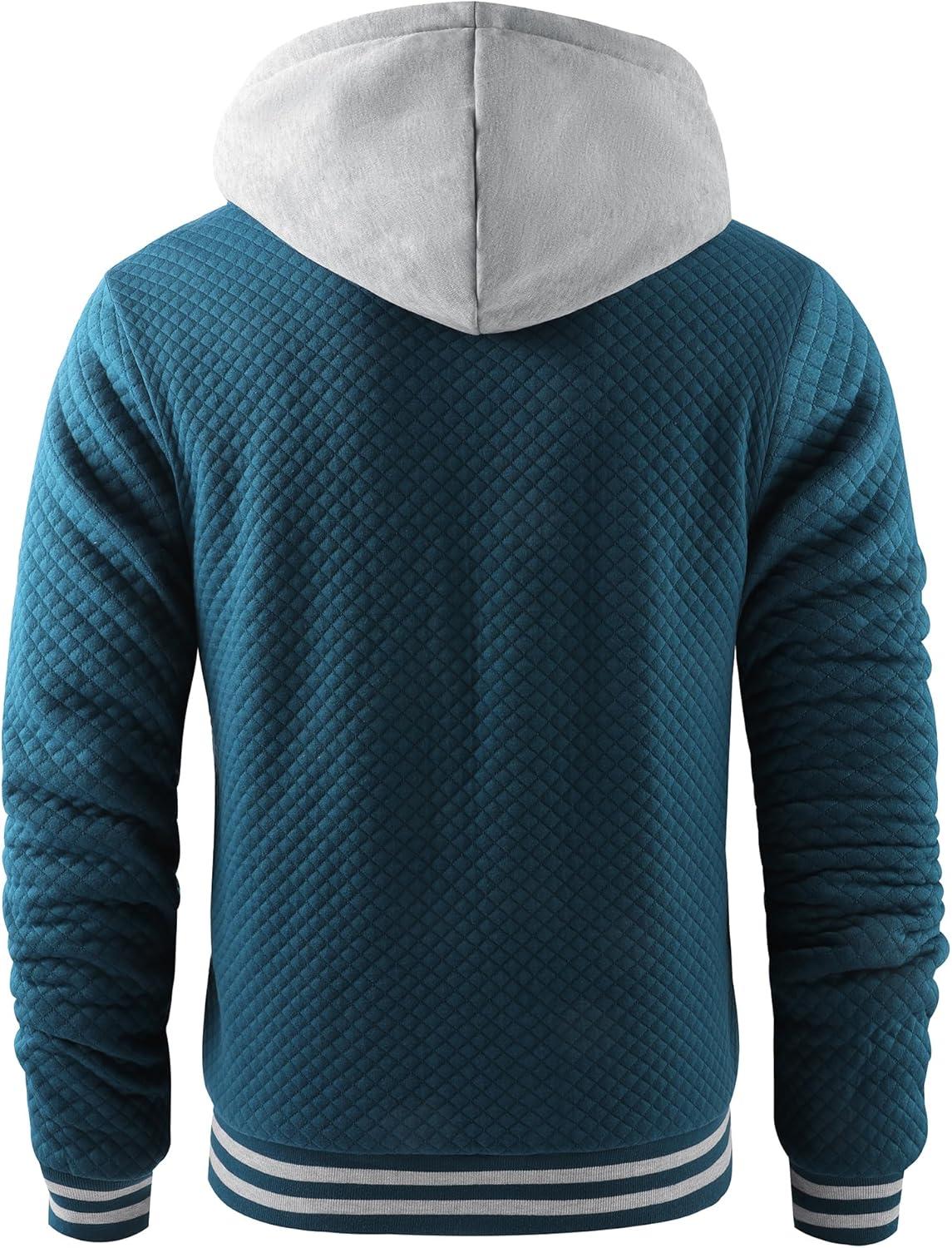 imageZITY Mens Zip Up Hoodie Sherpa Lined Heavyweight Jacket Waffle Knit Fleece Thick Winter Warm SweatshirtDark Teal Blue