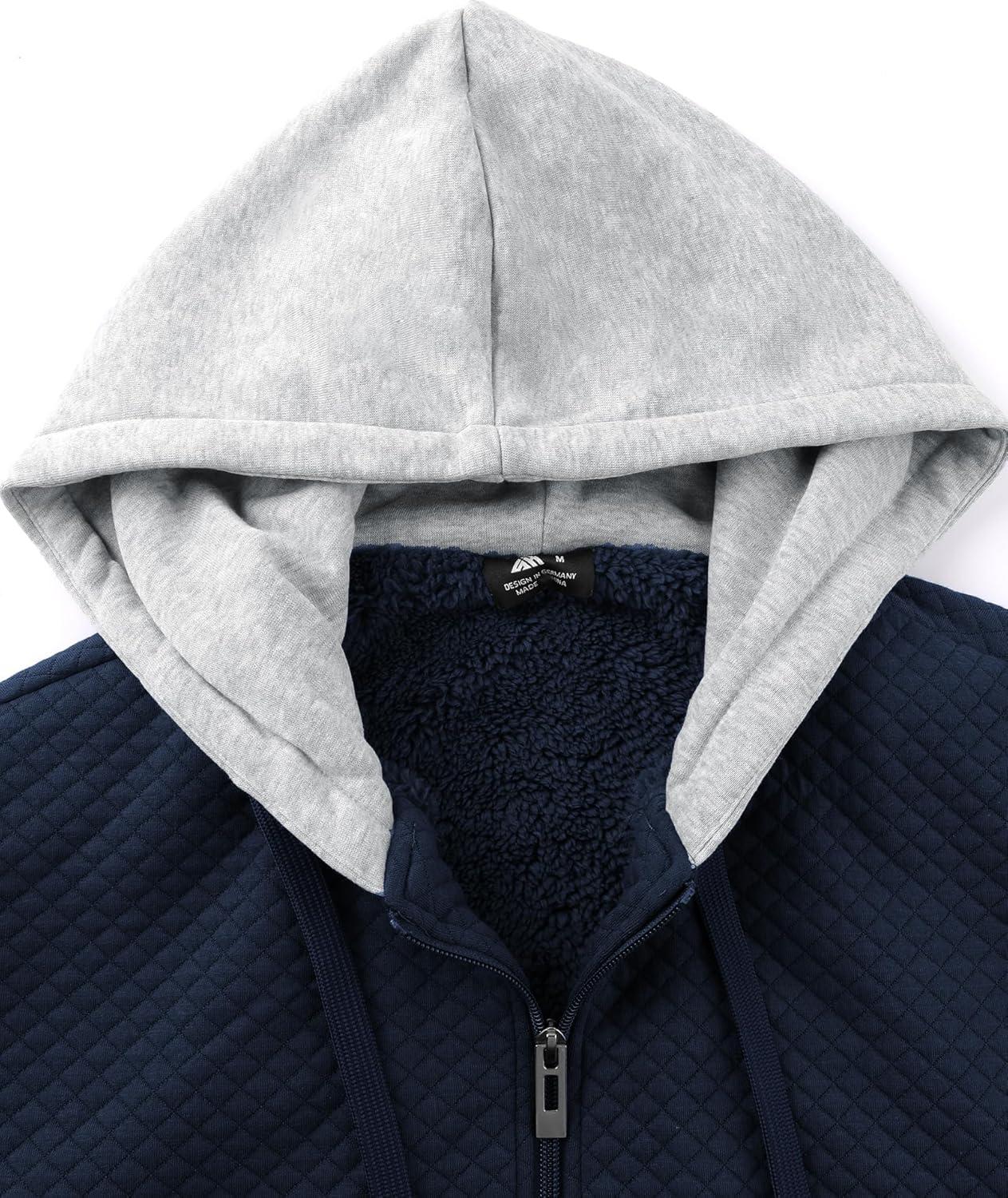 imageZITY Mens Zip Up Hoodie Sherpa Lined Heavyweight Jacket Waffle Knit Fleece Thick Winter Warm SweatshirtNavy Blue