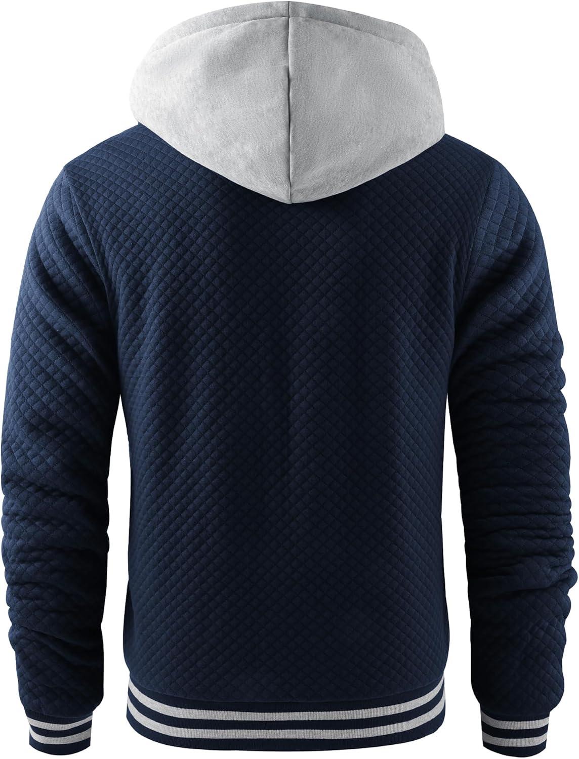 imageZITY Mens Zip Up Hoodie Sherpa Lined Heavyweight Jacket Waffle Knit Fleece Thick Winter Warm SweatshirtNavy Blue