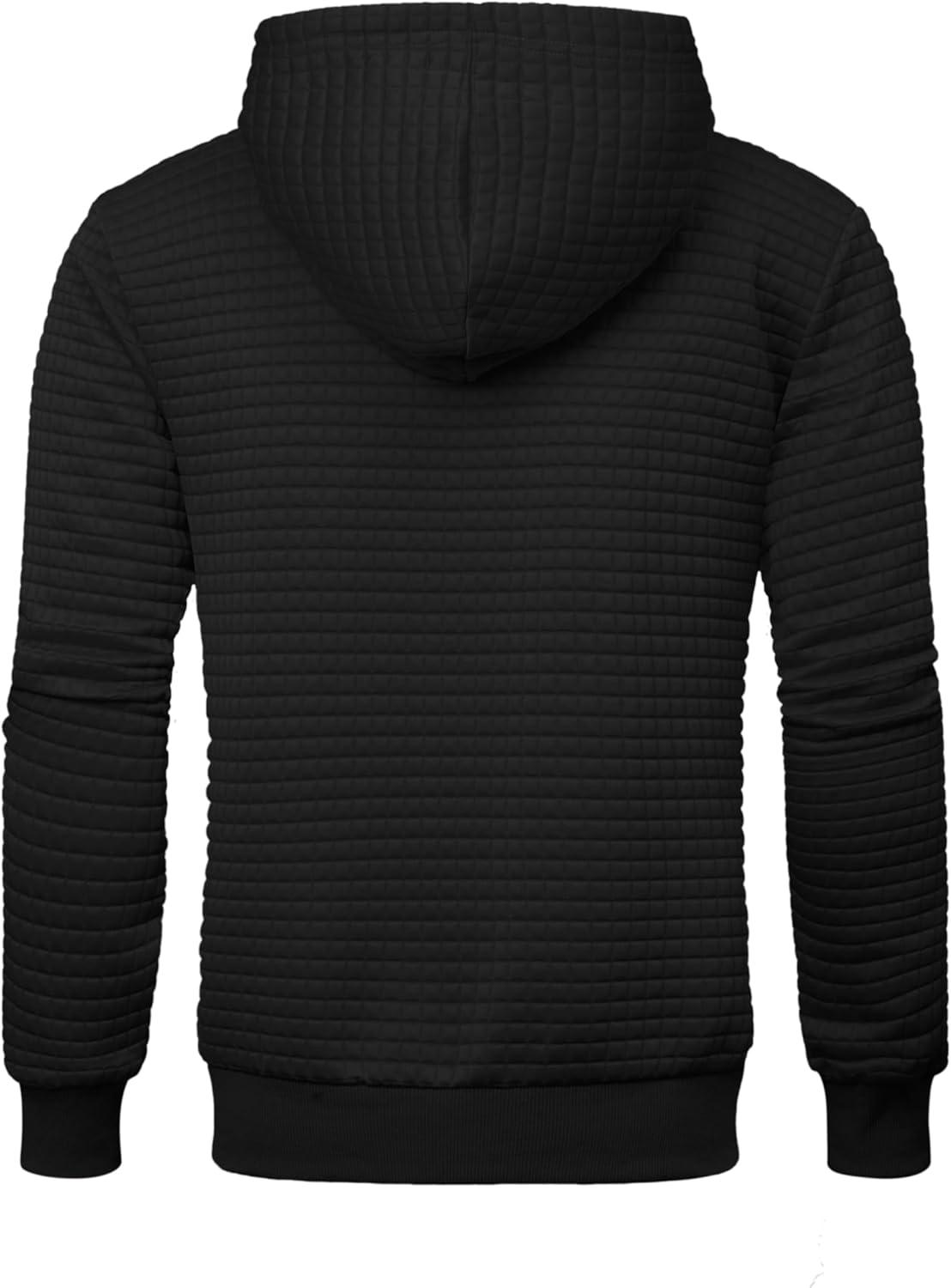 imageZITY Mens Zip Up Hoodie Sherpa Lined Heavyweight Jacket Waffle Knit Fleece Thick Winter Warm SweatshirtPlaid Black