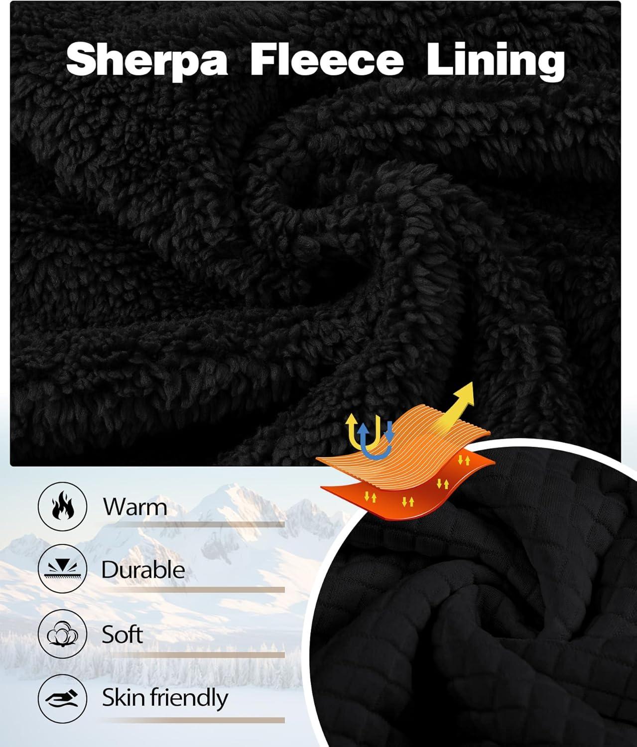 imageZITY Mens Zip Up Hoodie Sherpa Lined Heavyweight Jacket Waffle Knit Fleece Thick Winter Warm SweatshirtPlaid Black
