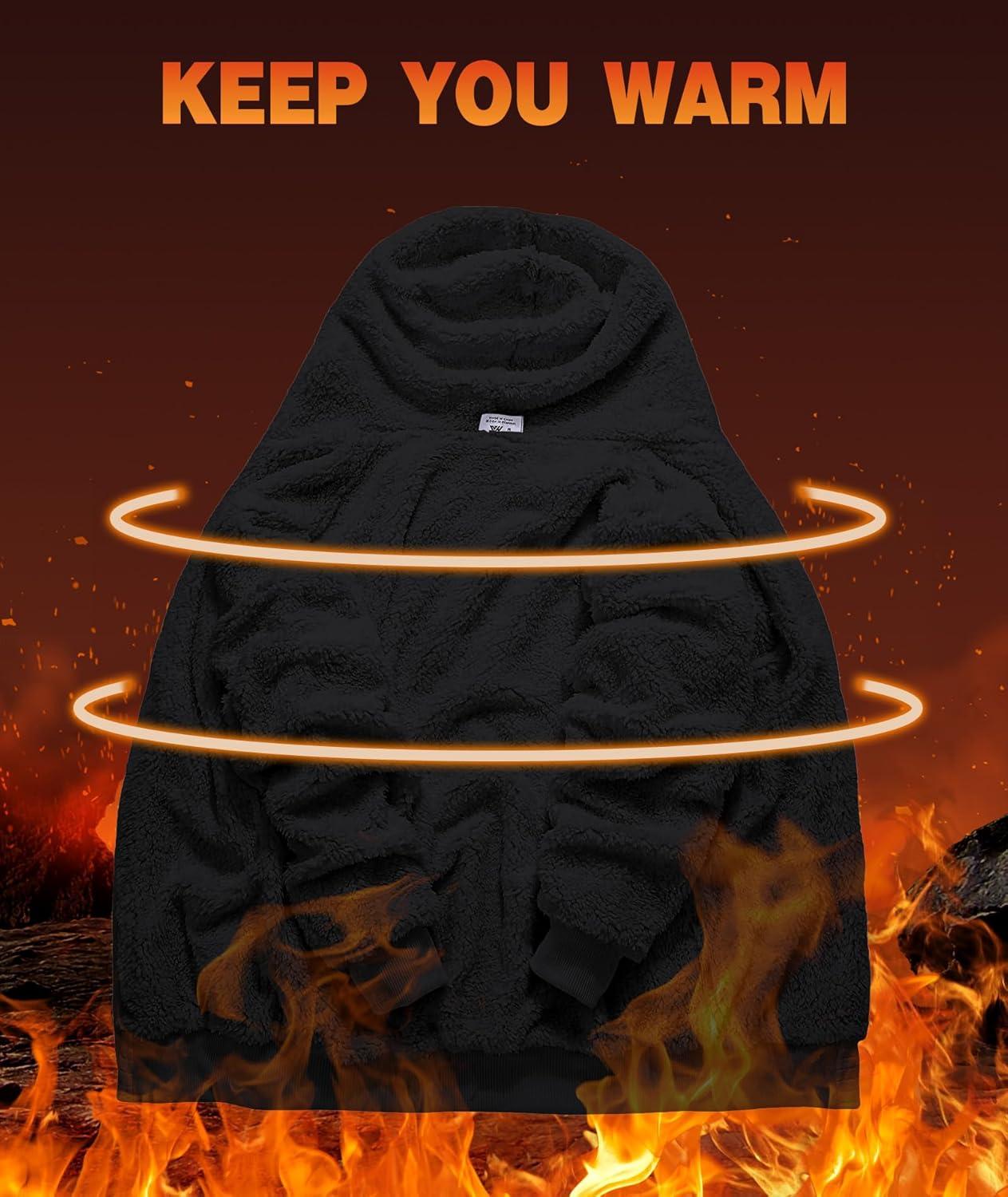 imageZITY Mens Zip Up Hoodie Sherpa Lined Heavyweight Jacket Waffle Knit Fleece Thick Winter Warm SweatshirtPlaid Black