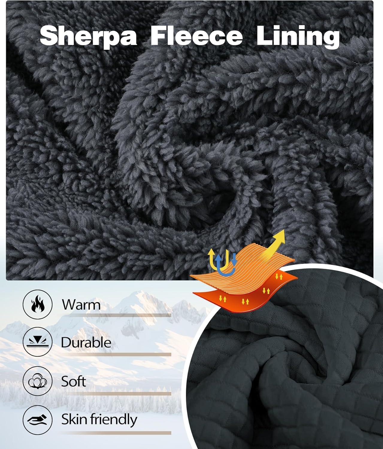 imageZITY Mens Zip Up Hoodie Sherpa Lined Heavyweight Jacket Waffle Knit Fleece Thick Winter Warm SweatshirtPlaid Dark Grey