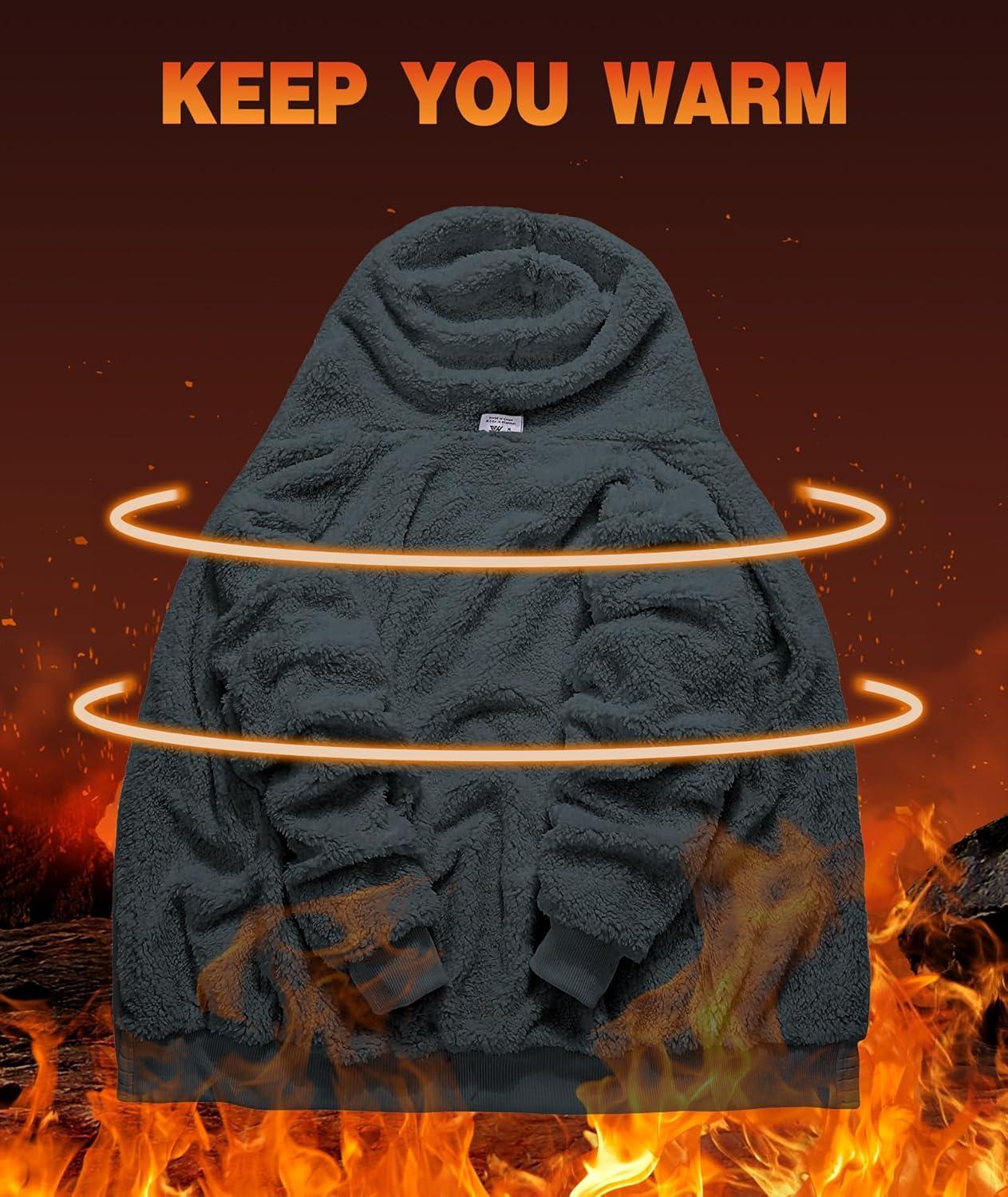 imageZITY Mens Zip Up Hoodie Sherpa Lined Heavyweight Jacket Waffle Knit Fleece Thick Winter Warm SweatshirtPlaid Dark Grey