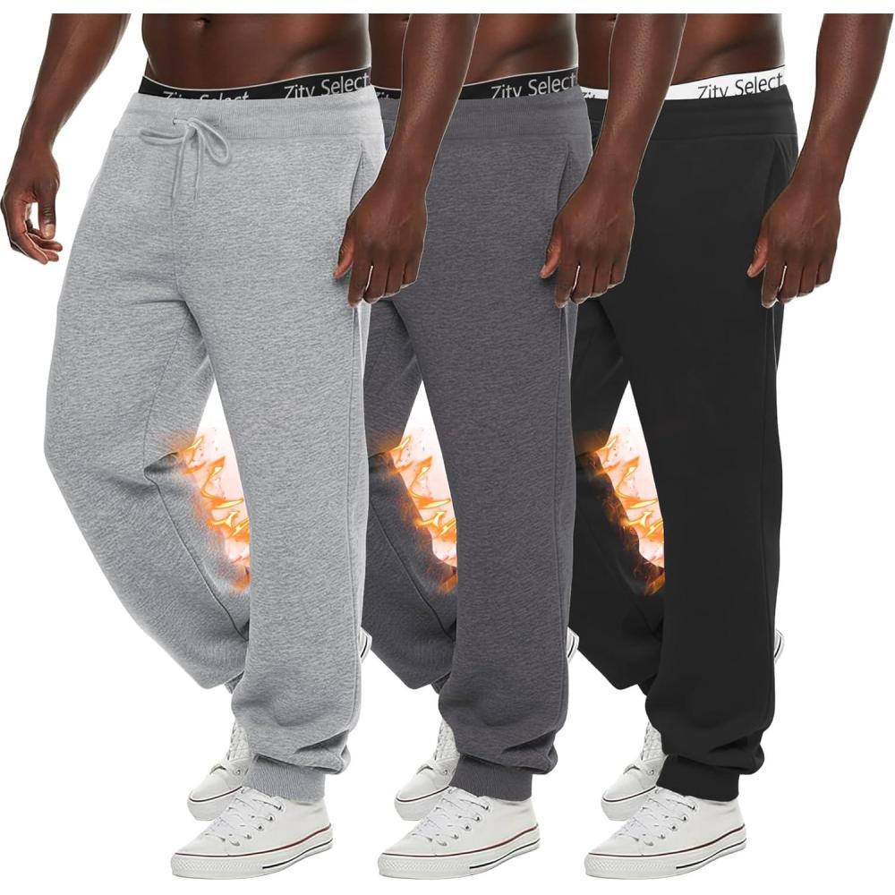 imageZITY 3 Pack Mens Fleece Jogger Sweatpants with Pockets and Drawstring Athletic Active Workout Gym Sweat Pants Running PantsBlacklight Greydark Grey