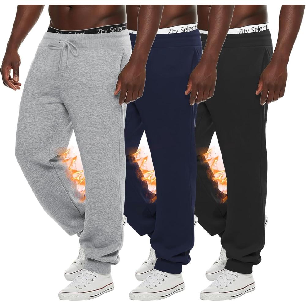 imageZITY 3 Pack Mens Fleece Jogger Sweatpants with Pockets and Drawstring Athletic Active Workout Gym Sweat Pants Running PantsBlacknavylight Grey
