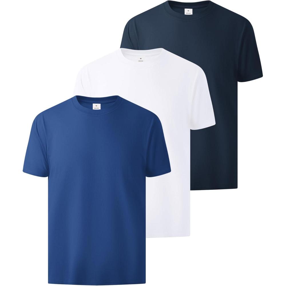 imageZITY 3 Pack Mens TShirts Cotton Crew Neck Basic Tee Short Sleeve Soft Casual Shirts Summer TopsBluedark Bluewhite