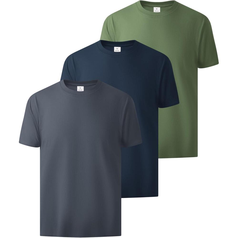 imageZITY 3 Pack Mens TShirts Cotton Crew Neck Basic Tee Short Sleeve Soft Casual Shirts Summer TopsGraygreendark Blue