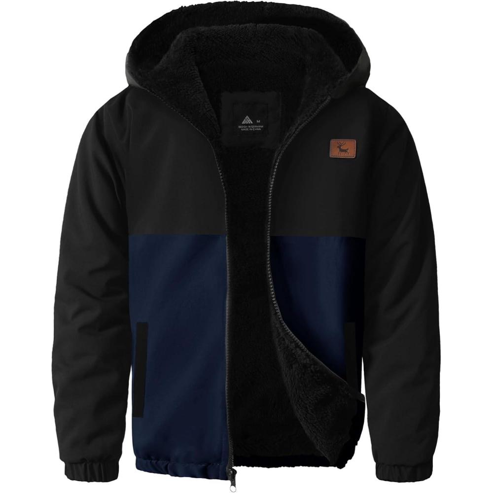 imageZITY Boys Fleece Jacket Sherpa Lined Hoodie Zip Up Sweatshirt Warm Outerwear Winter Coat for Kids 615 YearsBlack Navy
