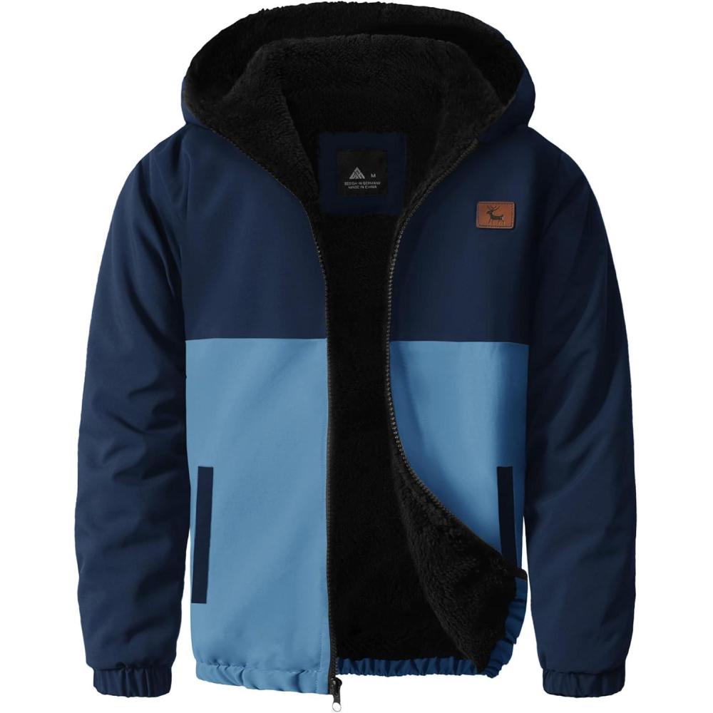 imageZITY Boys Fleece Jacket Sherpa Lined Hoodie Zip Up Sweatshirt Warm Outerwear Winter Coat for Kids 615 YearsDark Blue