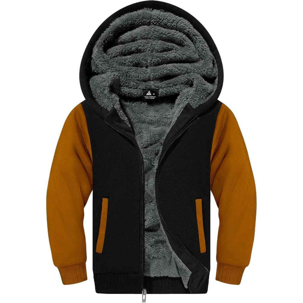 imageZITY Boys Zip Up Hoodie Fleece Jacket Kids Sherpa Lined Sweatshirts Outerwear Unisex Warm Winter Coat 615 Years OldBlack Brown
