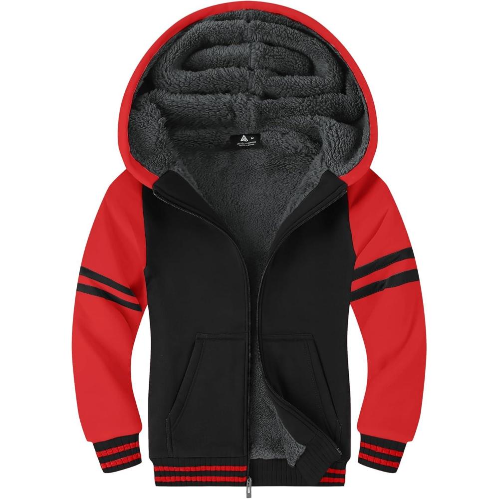 imageZITY Boys Zip Up Hoodie Fleece Jacket Kids Sherpa Lined Sweatshirts Outerwear Unisex Warm Winter Coat 615 Years OldBlack Red
