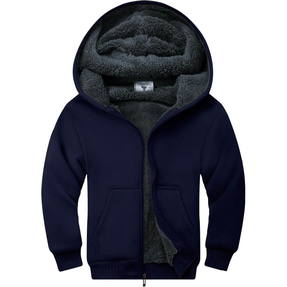 imageZITY Boys Zip Up Hoodie Fleece Jacket Kids Sherpa Lined Sweatshirts Outerwear Unisex Warm Winter Coat 615 Years OldBlue