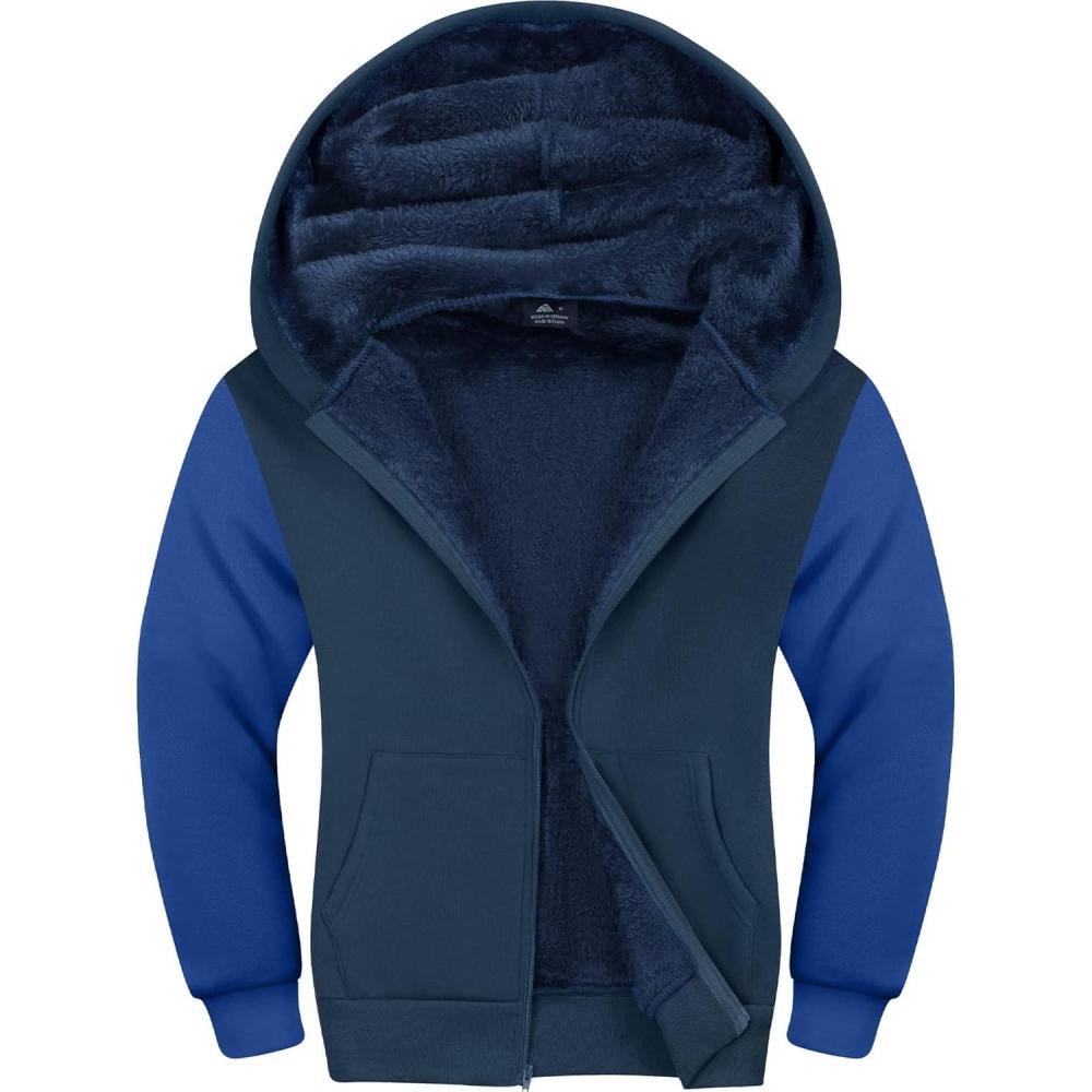 imageZITY Boys Zip Up Hoodie Fleece Jacket Kids Sherpa Lined Sweatshirts Outerwear Unisex Warm Winter Coat 615 Years OldGray Indigo