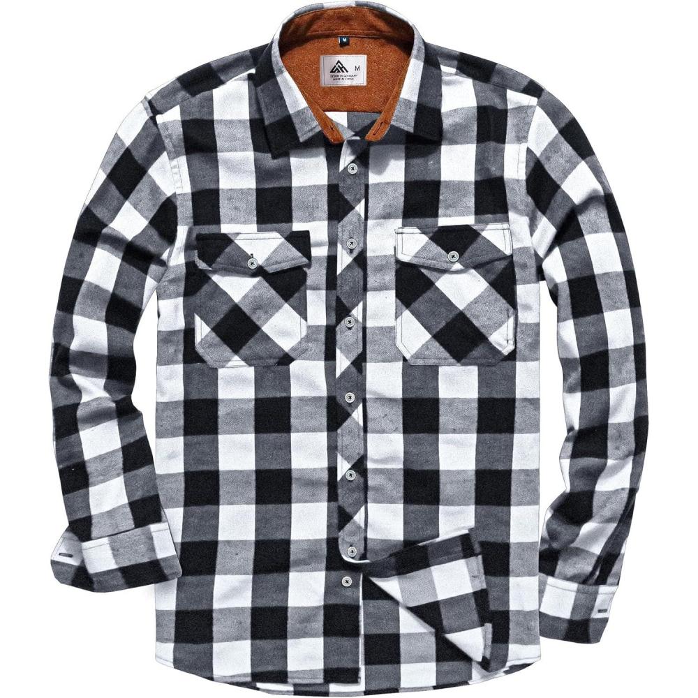 imageZITY Men Plaid Flannel Shirts Long Sleeve Casual Button Down Collar Jackets for Men with PocketsY One Blackwhite