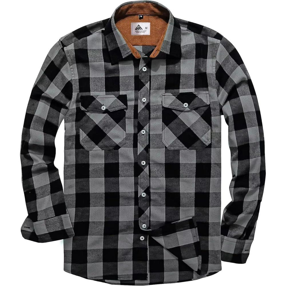 imageZITY Men Plaid Flannel Shirts Long Sleeve Casual Button Down Collar Jackets for Men with PocketsY One Darkgrey