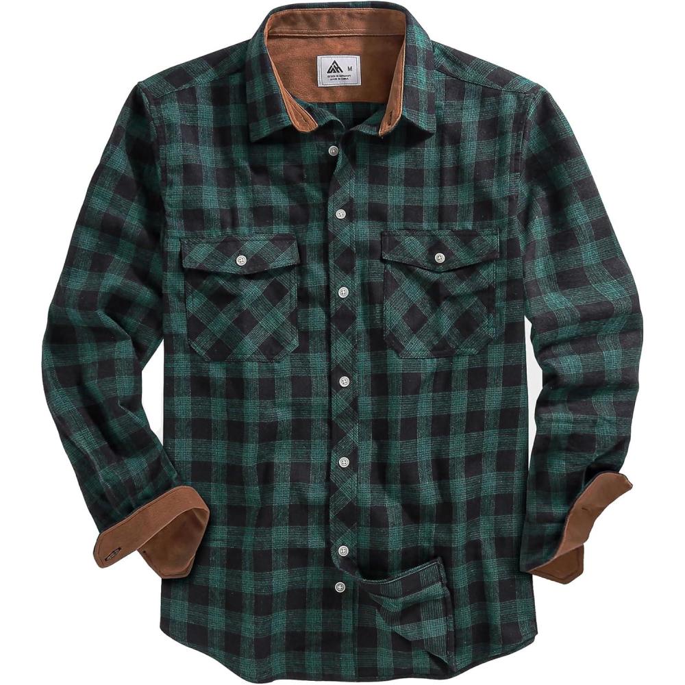 imageZITY Men Plaid Flannel Shirts Long Sleeve Casual Button Down Collar Jackets for Men with PocketsY One Navybrown