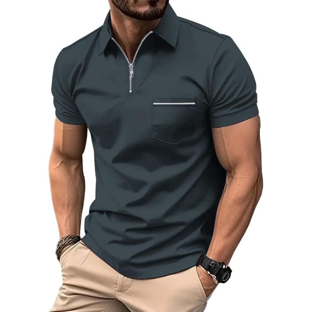 imageZITY Mens Polo Shirts Quarter Zip Shirts Casual Classic Lightweight Short Sleeve Golf Collared Shirt with PocketDark Grey