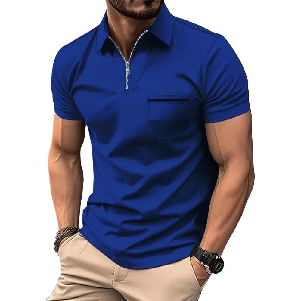 imageZITY Mens Polo Shirts Quarter Zip Shirts Casual Classic Lightweight Short Sleeve Golf Collared Shirt with PocketRoyal Blue