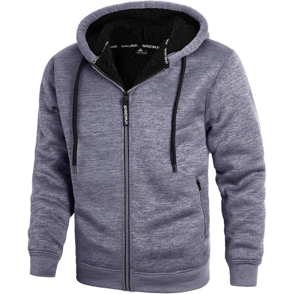 imageZITY Mens Zip Up Hoodie Heavyweight Winter Sweatshirt Fleece Sherpa Lined Warm JacketCharcoal Heather Grey