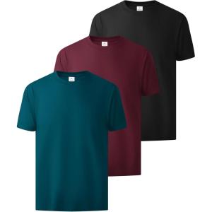 ZITY 3 Pack Men’s T-Shirts Cotton Crew Neck Basic Tee Short Sleeve Soft Casual Shirts Summer Tops(Black+dark Teal Blue+wine Red)