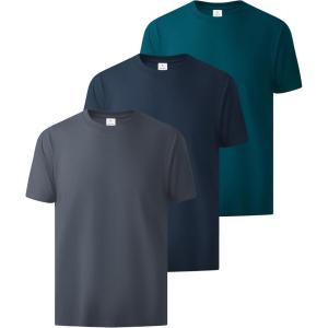 ZITY 3 Pack Men’s T-Shirts Cotton Crew Neck Basic Tee Short Sleeve Soft Casual Shirts Summer Tops(Dark Teal Blue+gray+dark Blue)