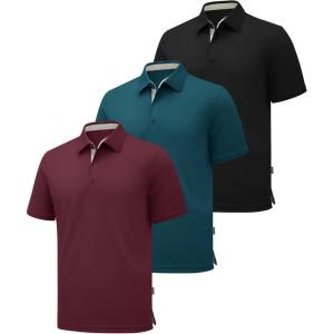 ZITY 3 Pack Polo Shirts for Men Short Sleeve Moisture Wicking T Shirt Business Casual Mens Golf Shirts Collared T-Shirts(Black Red Teal)