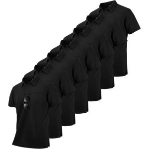 ZITY 7 Pack Mens Polo Shirts with Pocket Moisture Wicking Short Sleeve Outdoor Golf Athletic Work Multipack Shirts(Black+black+black+black+black+black+black)
