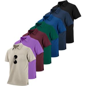 ZITY 7 Pack Mens Polo Shirts with Pocket Moisture Wicking Short Sleeve Outdoor Golf Athletic Work Multipack Shirts(Black+forest Green+apricot+violet+wine Red+navy+royal Blue)
