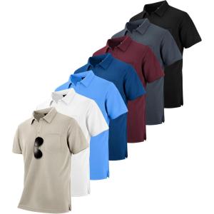 ZITY 7 Pack Mens Polo Shirts with Pocket Moisture Wicking Short Sleeve Outdoor Golf Athletic Work Multipack Shirts(Black+grey+apricot+wine Red+royal Blue+light Royal Blue+white)