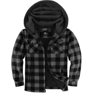ZITY Boys Flannel Jacket Sherpa Lined Hoodies Zip Up Fleece Plaid Shirt Unisex Winter Coat Kids Outerwear 6-15 Years(Dark Grey)