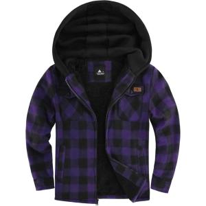 ZITY Boys Flannel Jacket Sherpa Lined Hoodies Zip Up Fleece Plaid Shirt Unisex Winter Coat Kids Outerwear 6-15 Years(Purple)
